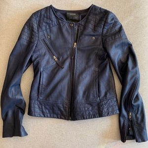 Midnight blue leather moto jacket by Sanctuary